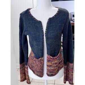 Kimchi Blue Blue Orange Cropped Wool Blend Open Cardigan S